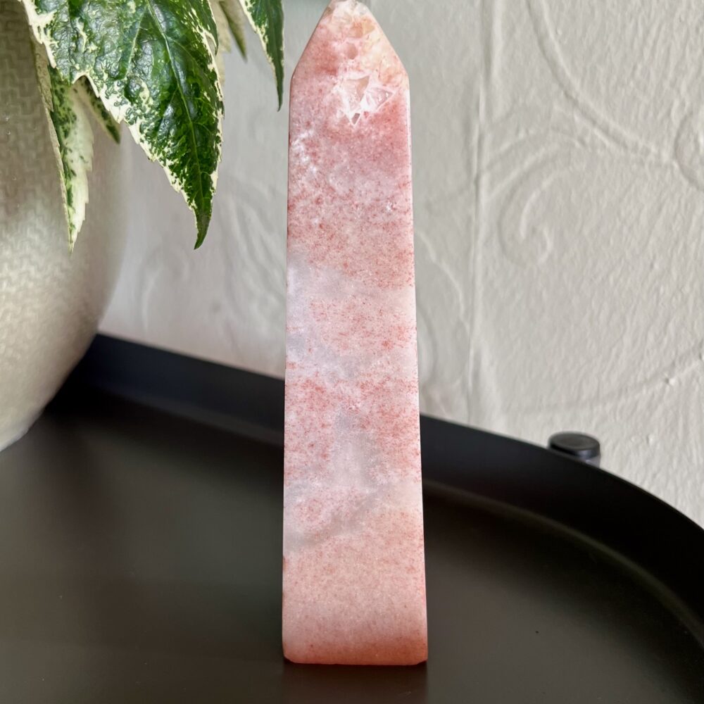 pink amethyst tower with hematite