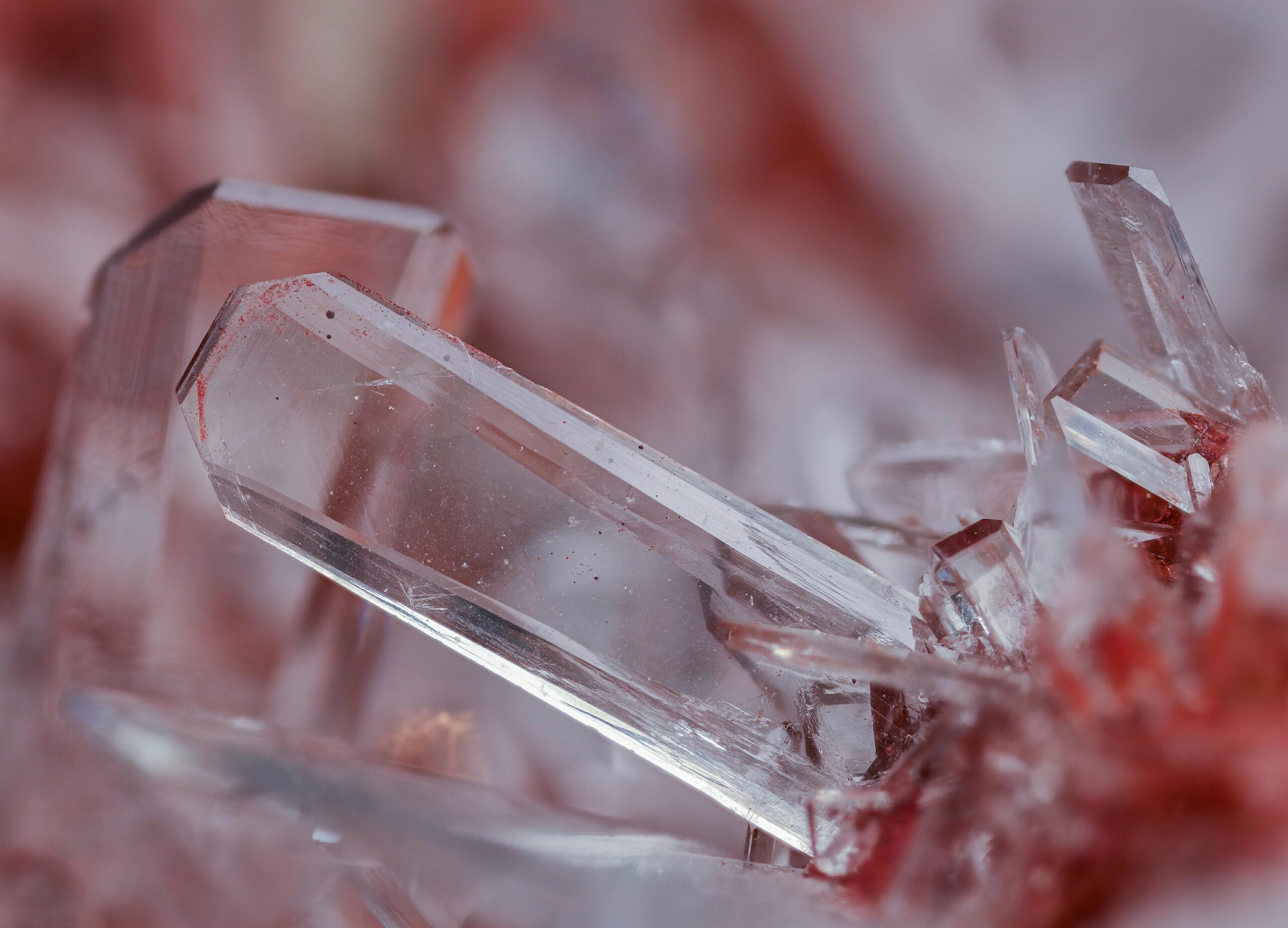 Detailed close-up of clear quartz crystals showcasing intricate natural formations.